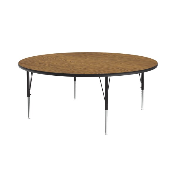 Round Adjustable Height Activity Kids School Table, High Pressure Laminate, Medium Oak